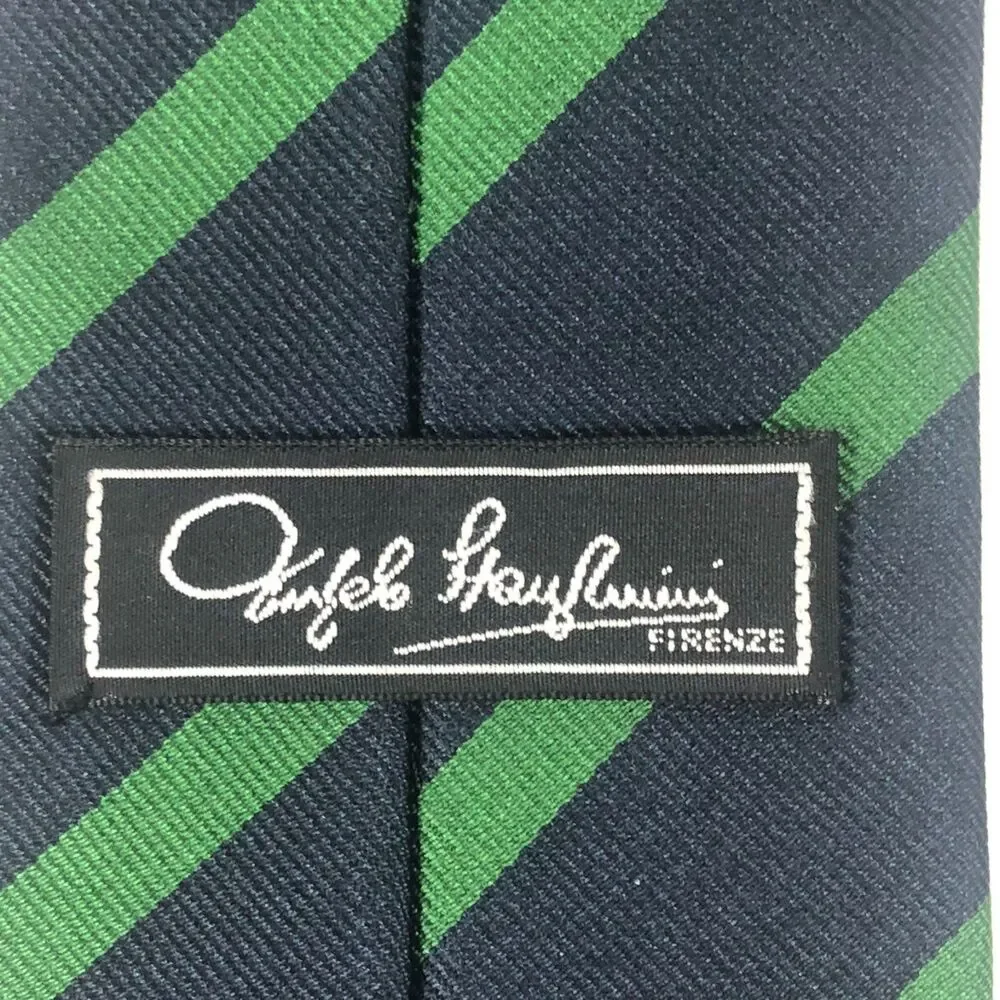 Vintage Angelo Stanganini Firenze Rep Silk Tie Navy Blue Green Stripe Italy